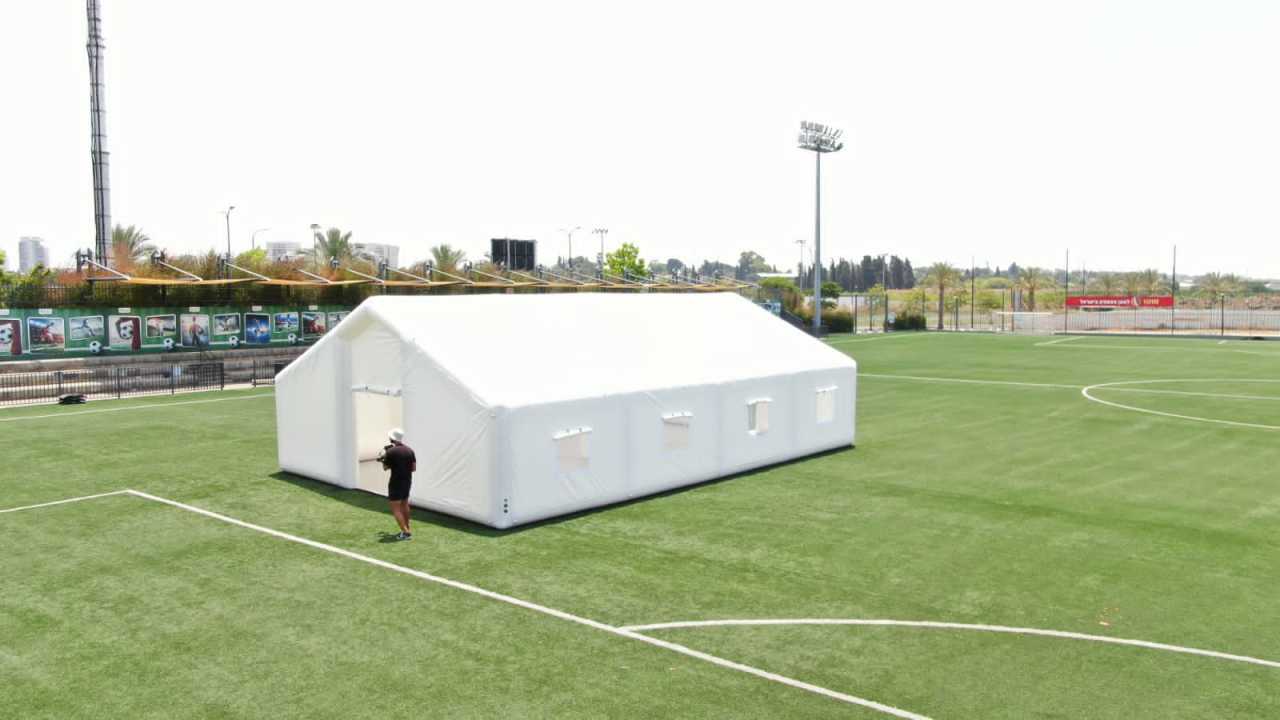 Inflatable rescue tent deployed for disaster relief