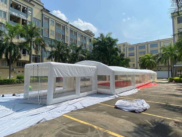 Finished inflatable pool cover tent showcasing high transparency and structural integrity