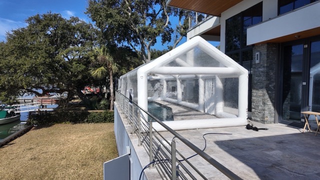 Inflating the winter pool dome