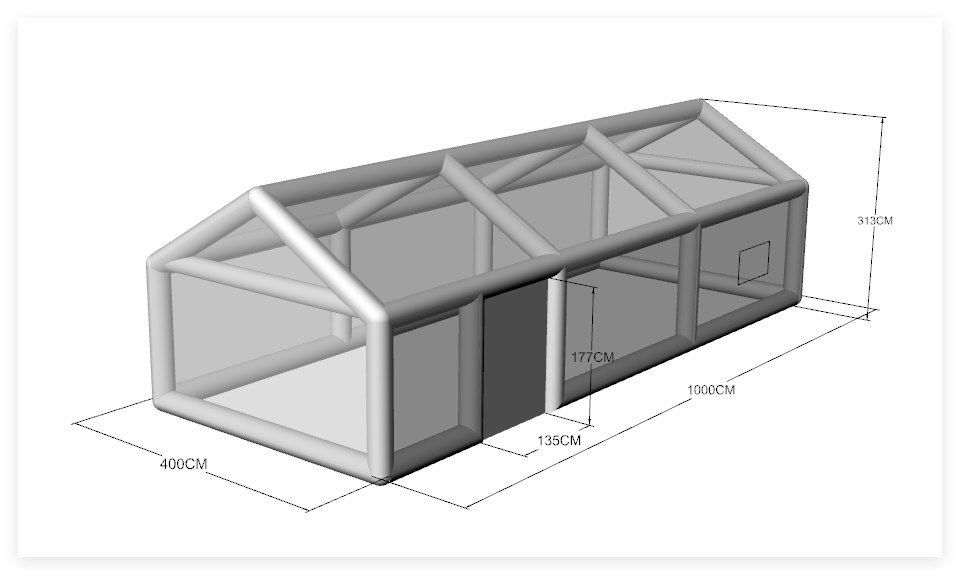 Custom 3D rendering of inflatable pool enclosure design