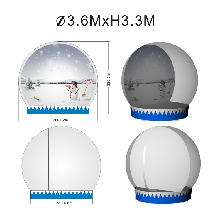 3.6m Inflatable Snow Globe Dome Tent with Inflatable Base for Safety and Stability