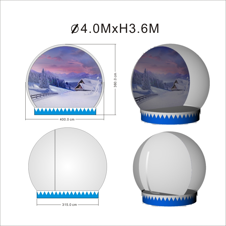 4m Inflatable Snow Globe Dome Tent with Inflatable Base for Winter Parties