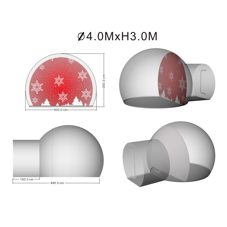 4m Inflatable Snow Globe Dome Tent with Tunnel Entrance for Unique Experiences
