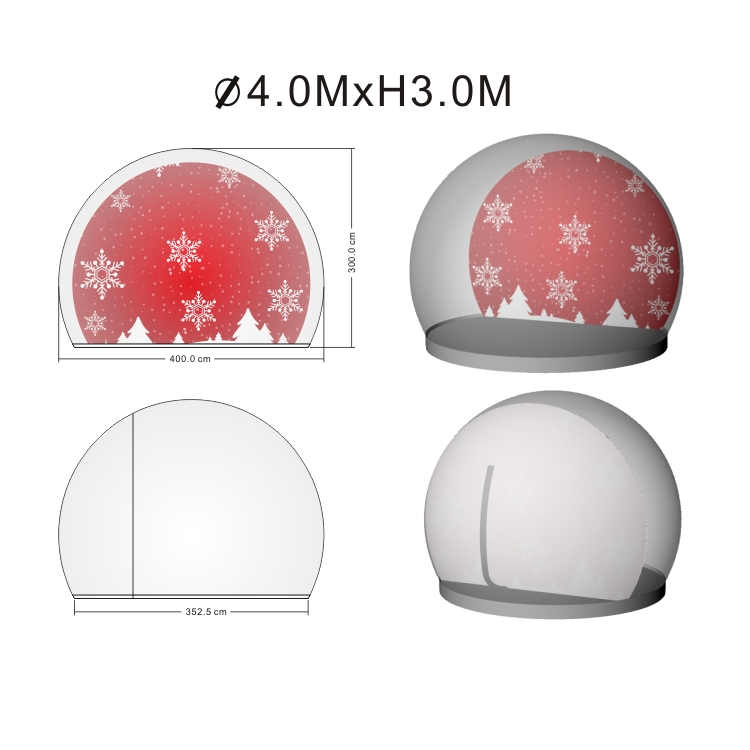 4m Inflatable Snow Globe Dome Tent with Clear Transparent Walls for Events