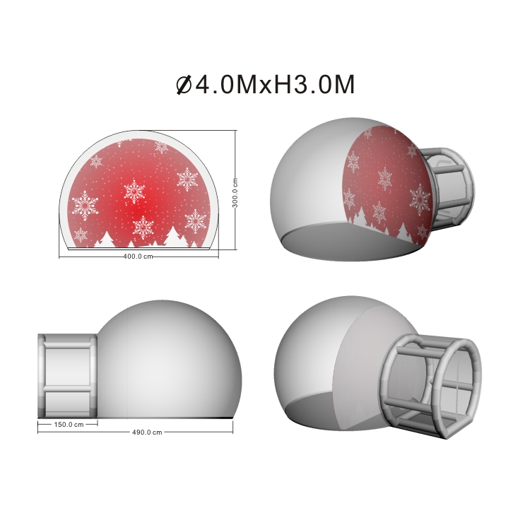 4m Inflatable Snow Globe Dome Tent with Inflatable Pillar Tunnel for Party Events