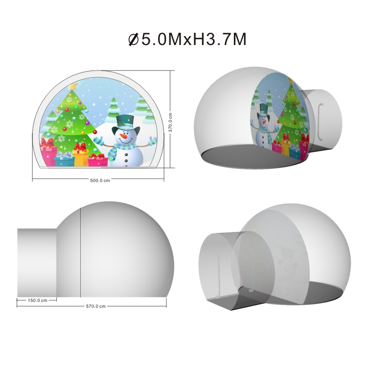 5m Outdoor Inflatable Snow Globe Bubble Tent with Tunnel Access for Parties