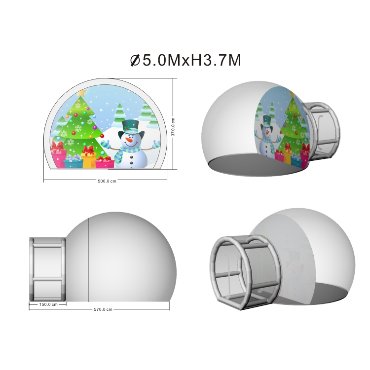 5m Inflatable Snow Globe Dome Tent with Pillar Tunnel for Outdoor Festivals