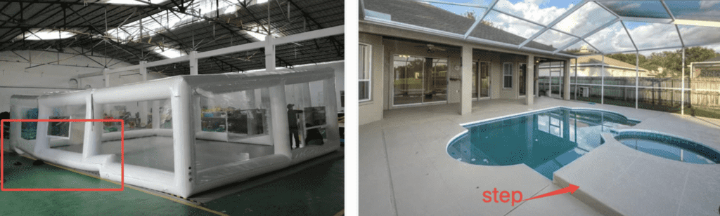 Measuring pools with external step sections