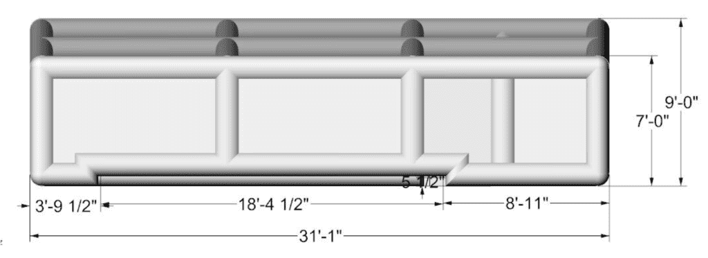 Detailed technical drawing for pool step enclosure customization