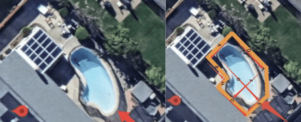 Complex irregular shape pool measurement and tent planning