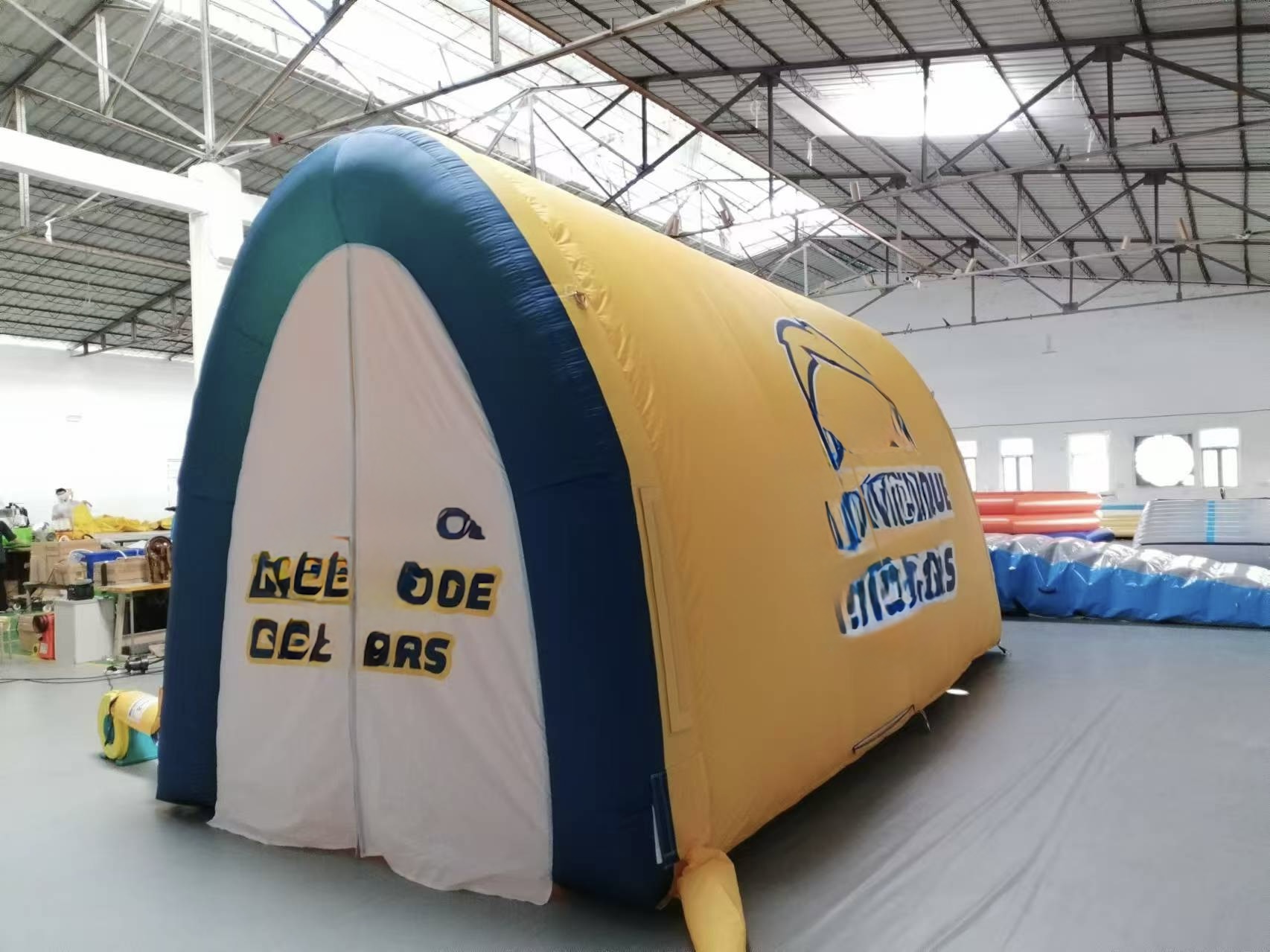 curved color-block inflatable tunnel tent