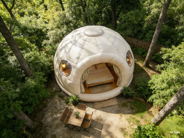 Night view of luxury air-supported dome
